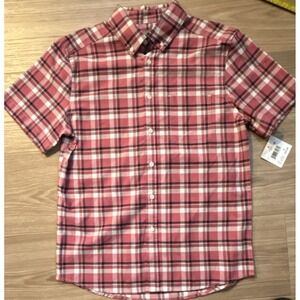NEW Falls Creek Stretch Plaid Button-Down Shirt Red White  Men's M Short Sleeve